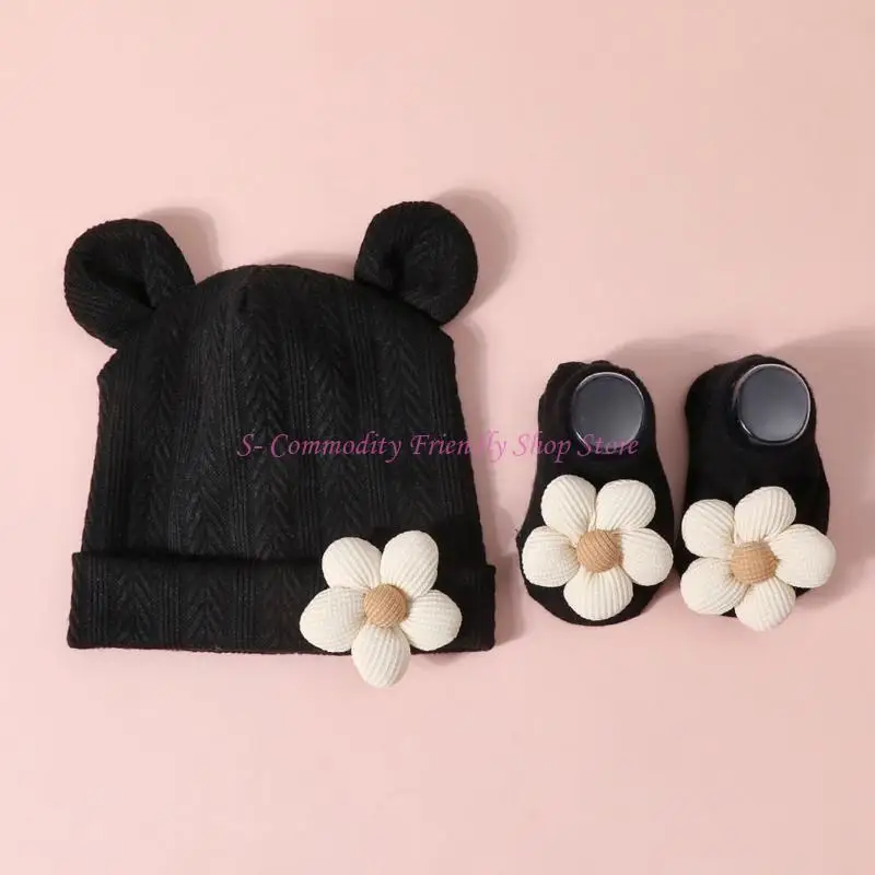 85AE Conjunto gorro y calcetines con orejeras para recién nacido - imagen 4