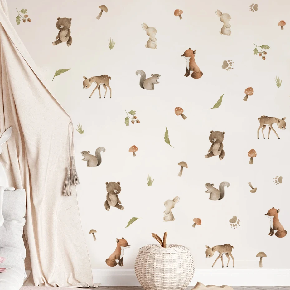 Pegatinas de pared bosque ciervo y oso acuarela cuarto infantil - imagen 4