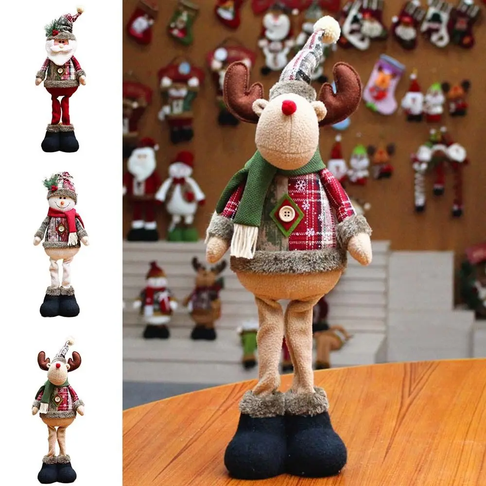 Muñecos navideños de tela a cuadros Santa reno alce para ventana - imagen 3