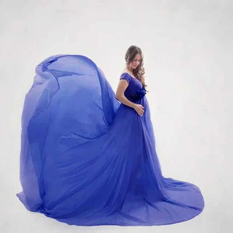 Vestido largo de gasa para embarazada – Sesión de fotos maternidad - imagen 3