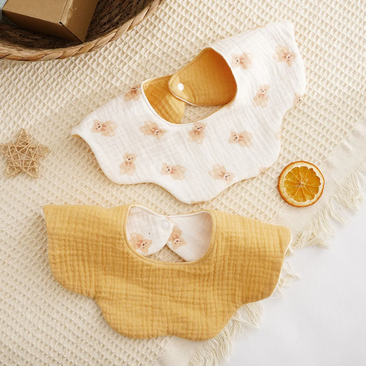 Elinfant babero de alimentación doble cara con gasa estampada