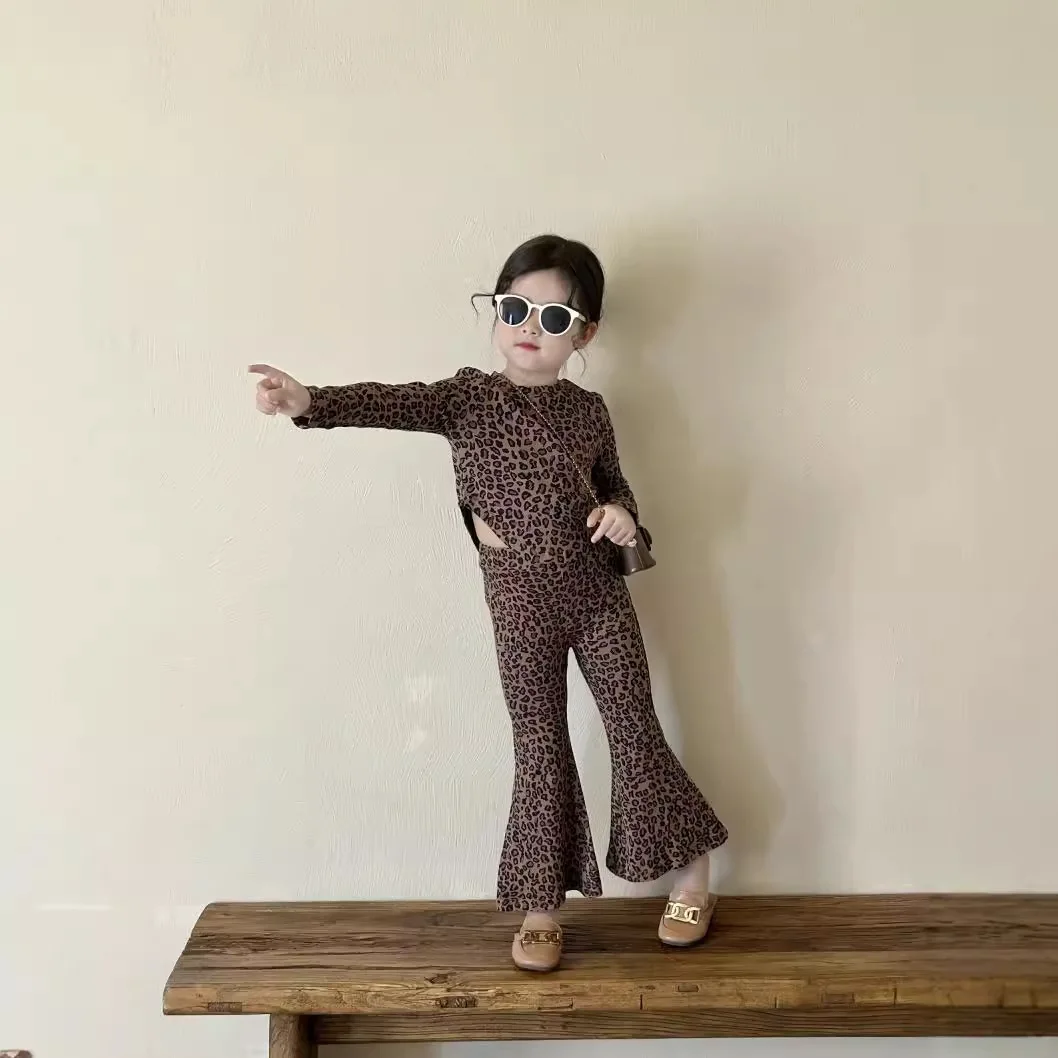 Conjunto leopardo dos piezas manga larga para niña primavera-otoño - imagen 2