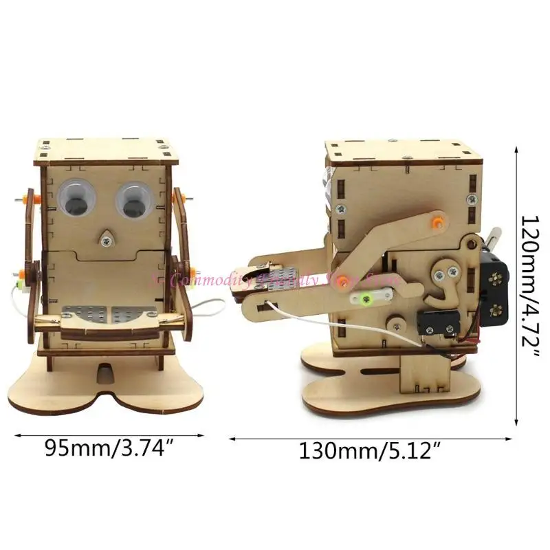 Hucha de madera con robot mecánico para monedas y manualidades - imagen 5