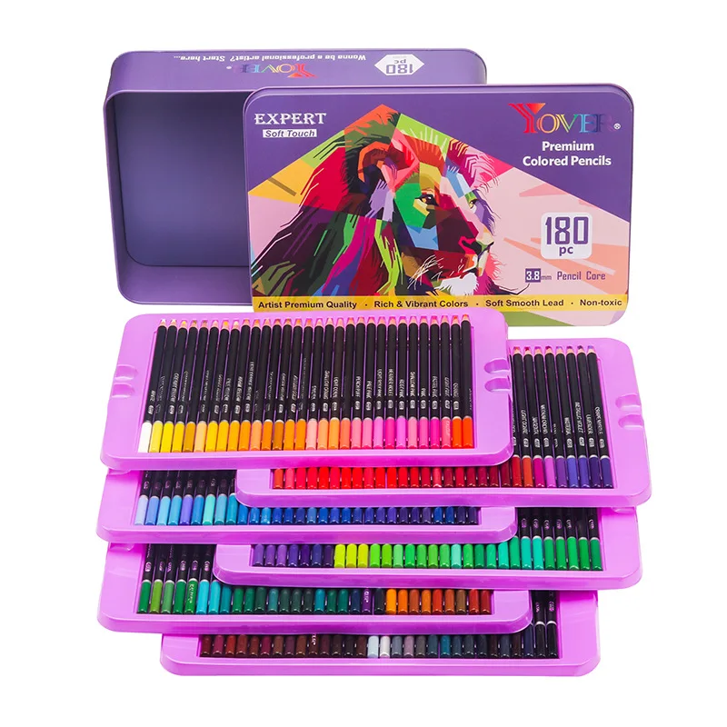 Lápices de colores aceitosos en caja metálica para arte escolar