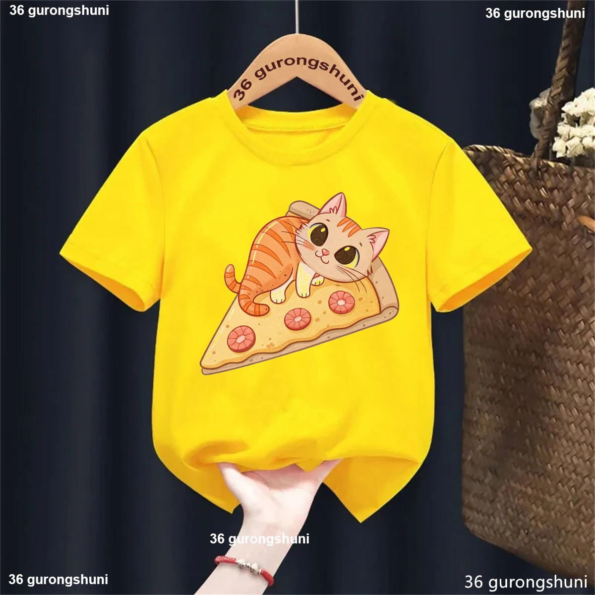 Camiseta de verano manga corta con estampado de pizza y camarones - imagen 5