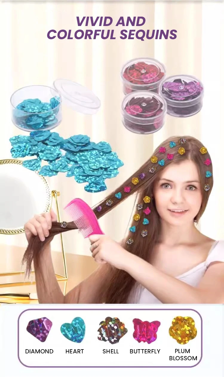 Aplicación de lentejuelas en el cabello
