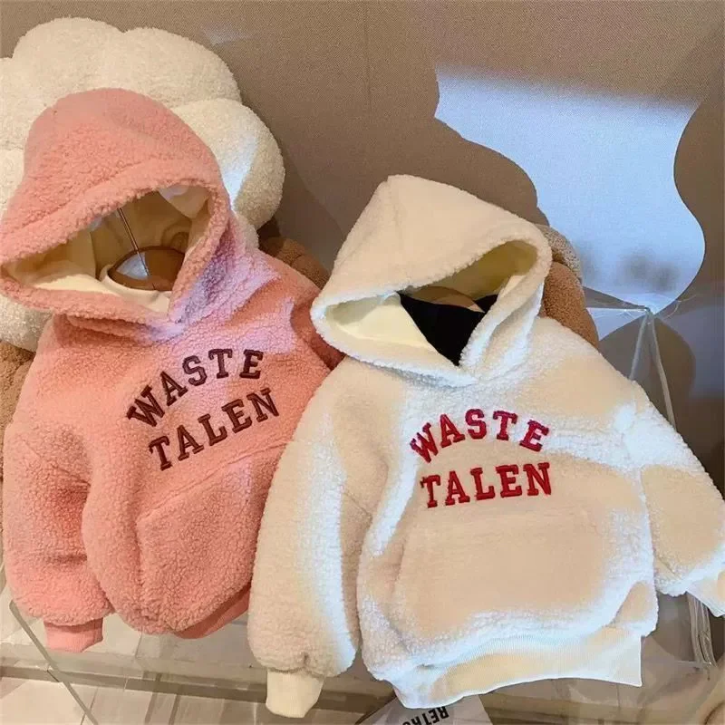 Sudadera con capucha de lana de cordero cálida para niñas en invierno - imagen 2