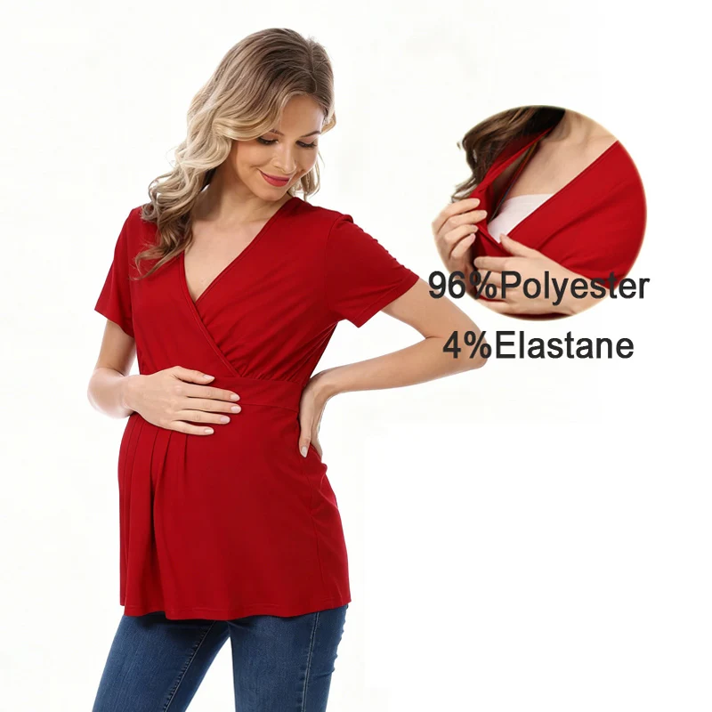 Camiseta de lactancia premamá de verano con cuello en V y elasticidad - imagen 5