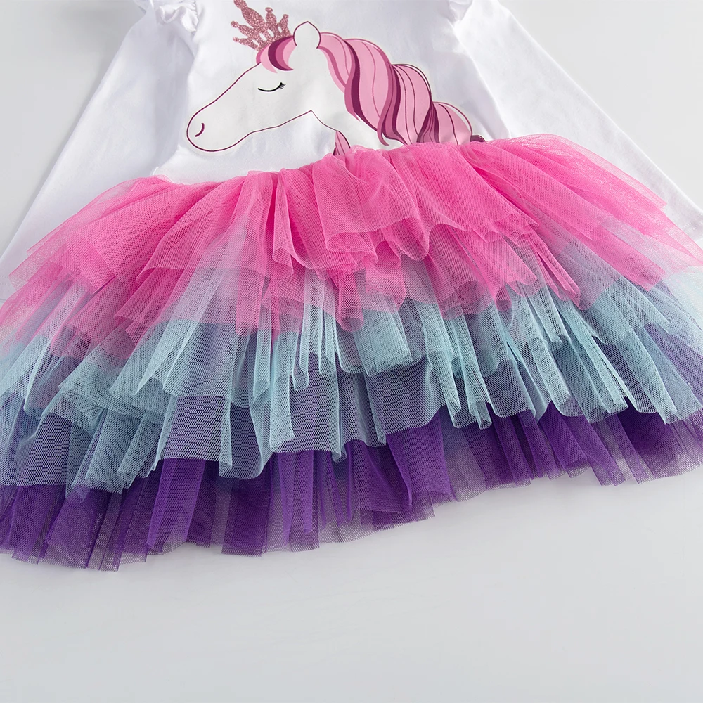 DXTON vestido niña de malla en capas blanco para otoño - imagen 4