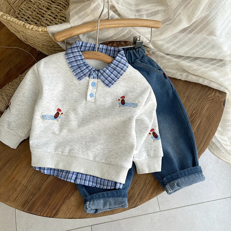 Conjunto niño otoño: camiseta solapa y vaqueros - imagen 3