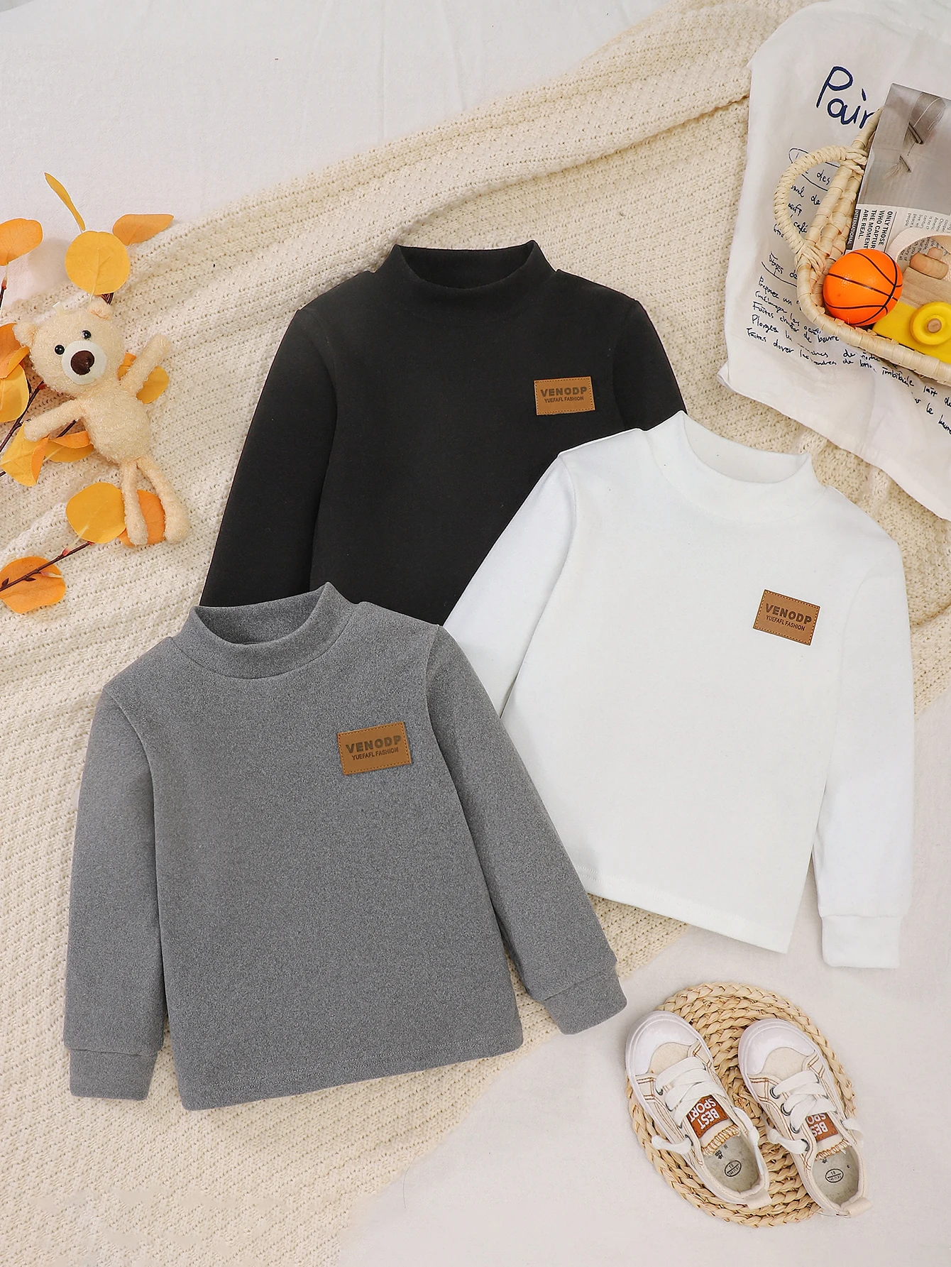 Camisetas térmicas de cuello alto suaves para niños en otoño-invierno - imagen 3