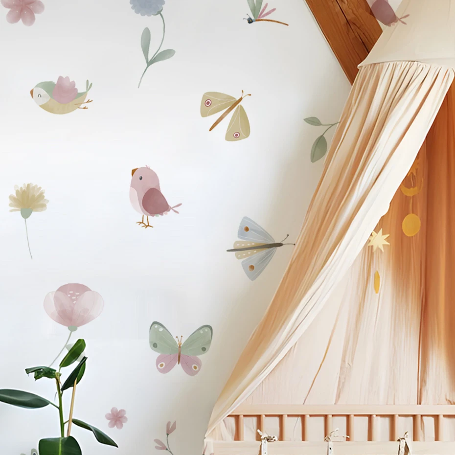 Pegatinas pared de mariposas y flores para dormitorio infantil - imagen 3