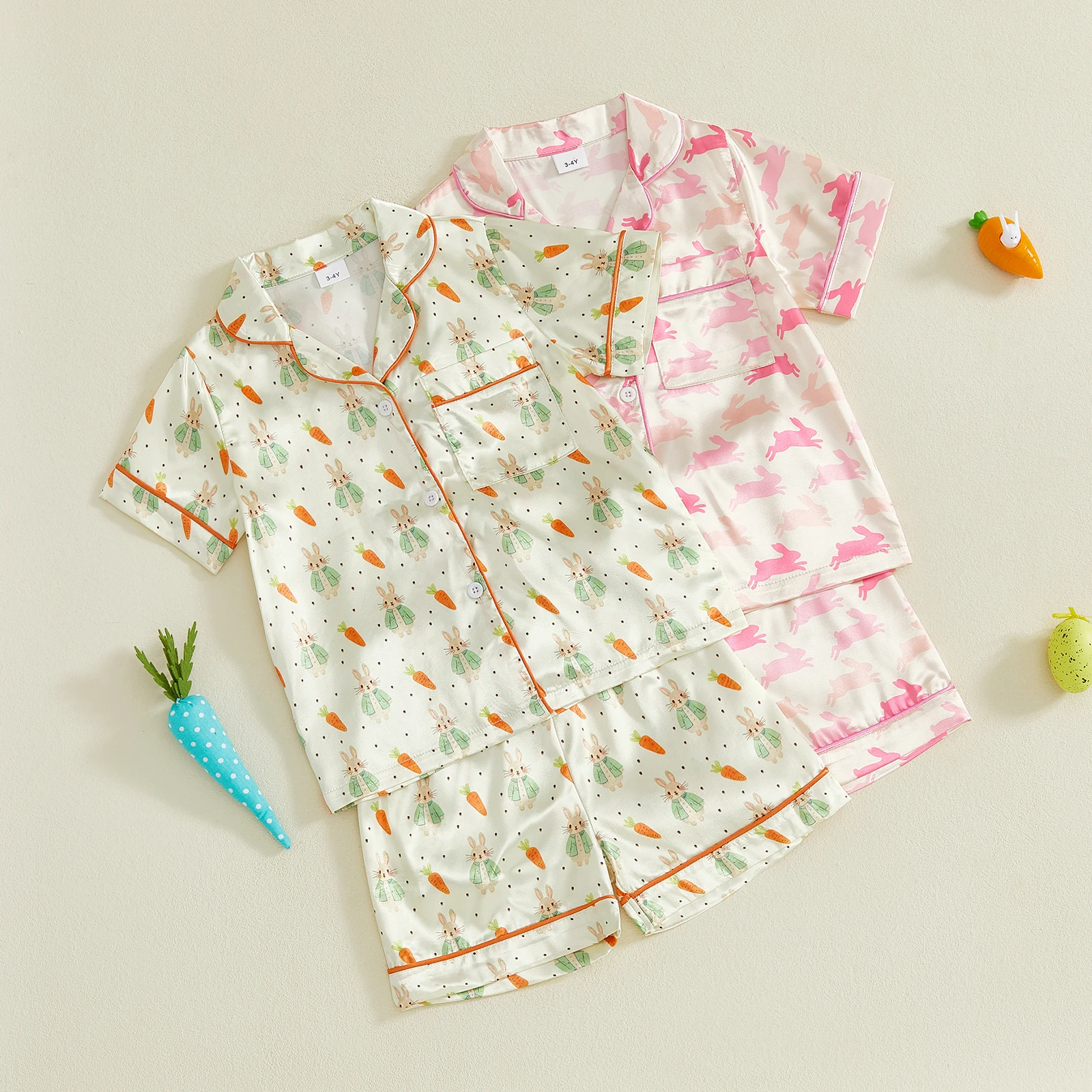 Tregren pijama Pascua conejito de manga corta para niña, dos piezas - imagen 4