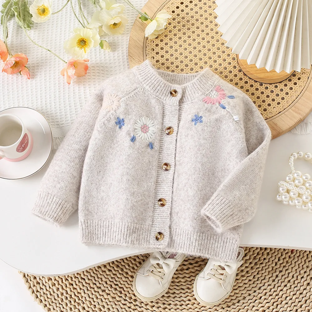 Cárdigan de punto infantil con flores bordadas - imagen 2