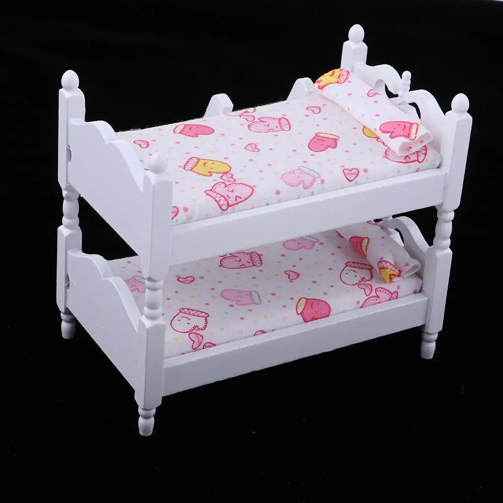Cama litera de madera para casa de muñecas, dormitorio en miniatura