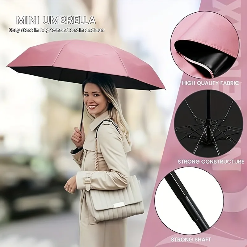 Mini paraguas plegable de nailon doble uso para lluvia y sol - imagen 2