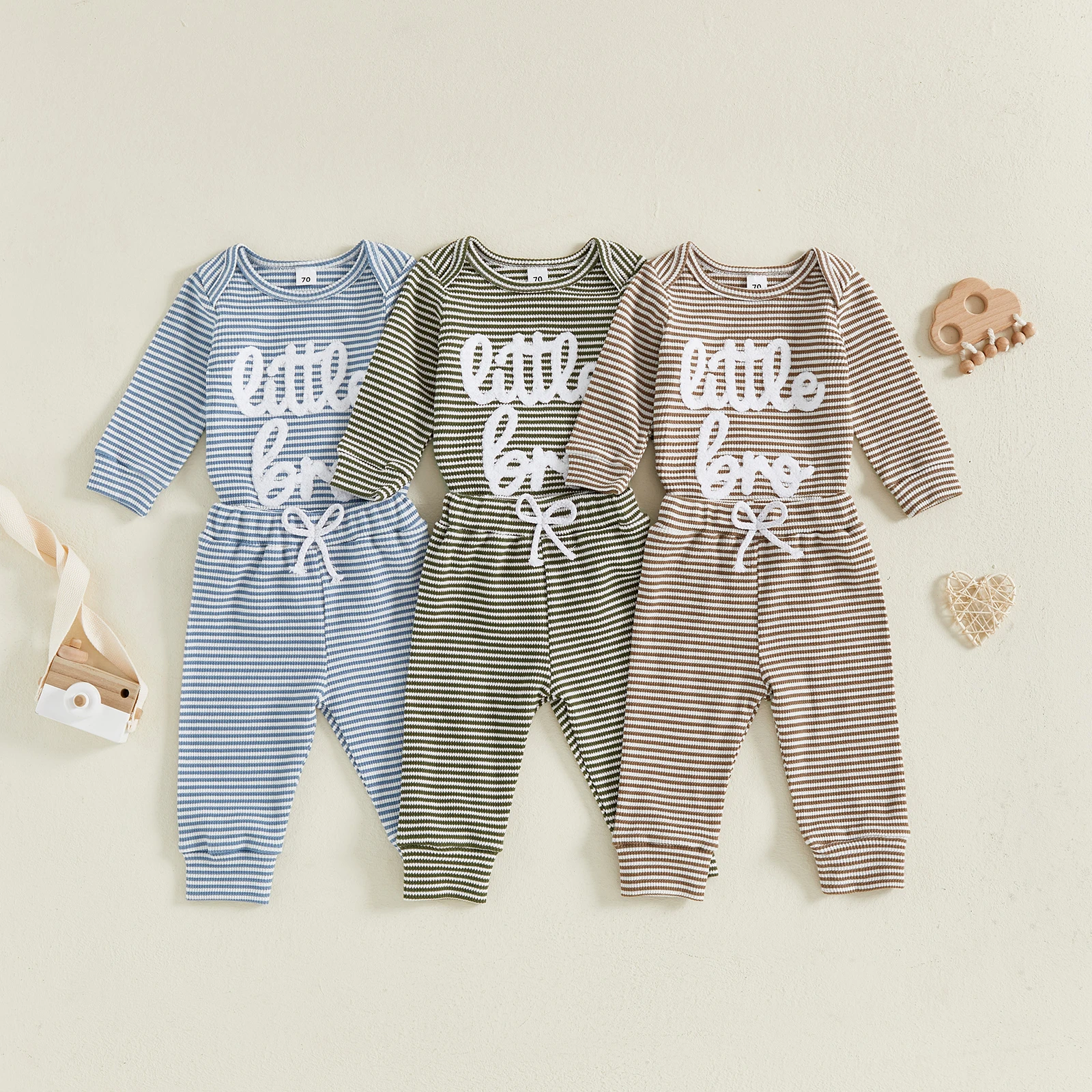 Conjunto pantalones bebé rayas y bordado de letras pierna larga - imagen 5