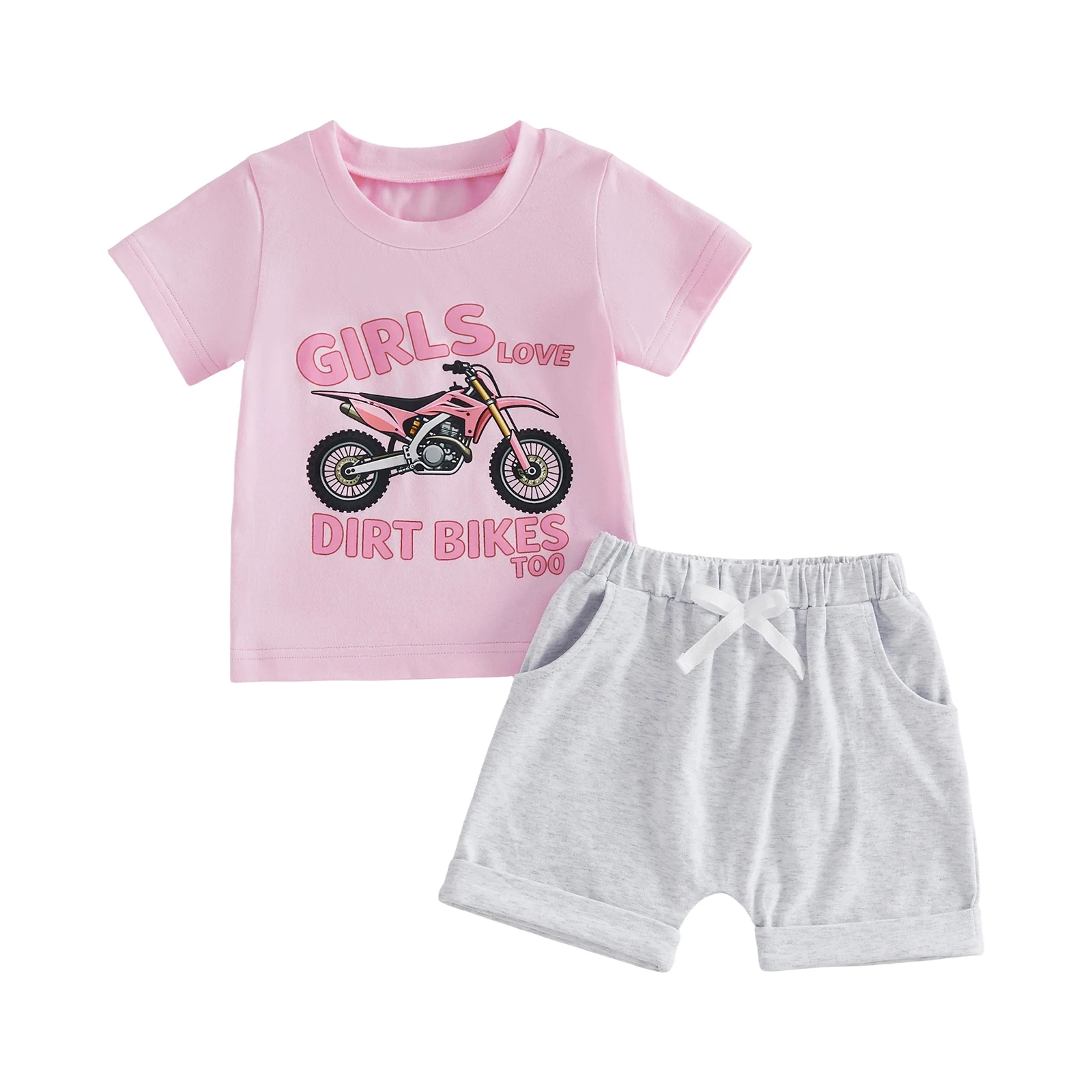 Conjunto de verano niña: camiseta letras de moto y bermudas elásticas