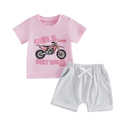 Conjunto de verano niña: camiseta letras de moto y bermudas elásticas