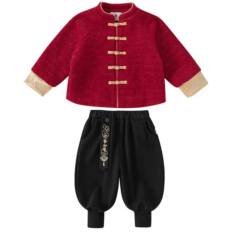 Conjunto de invierno para bebé estilo chino rojo, manga larga cálido - imagen 2