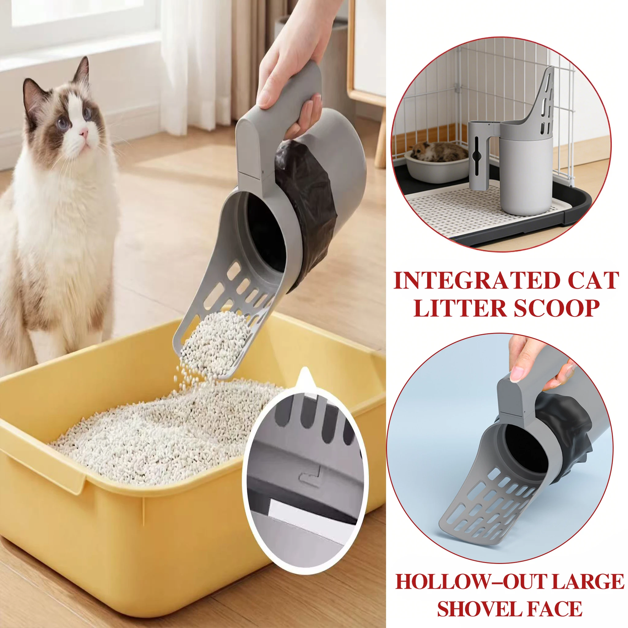 Recogedor de arena para gatos con contenedor y pala desmontable - imagen 3