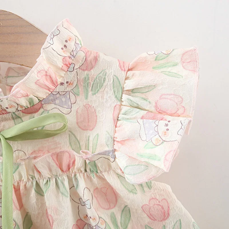 Vestido de verano niña con estampado de tulipanes y volantes - imagen 2