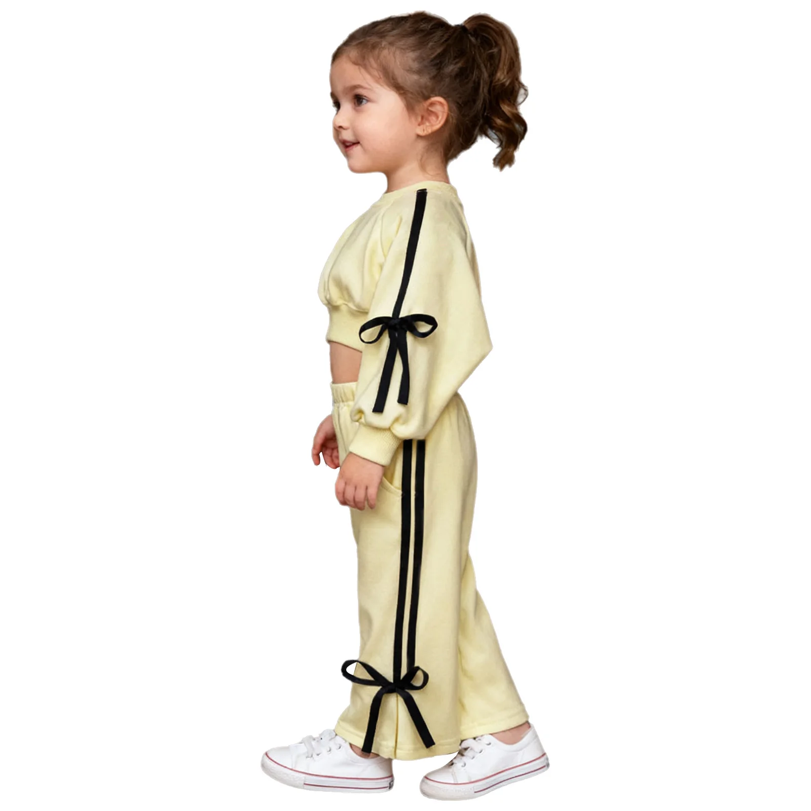 Conjunto bebé niña sudadera de rayas con lazo y pantalón elástico - imagen 3