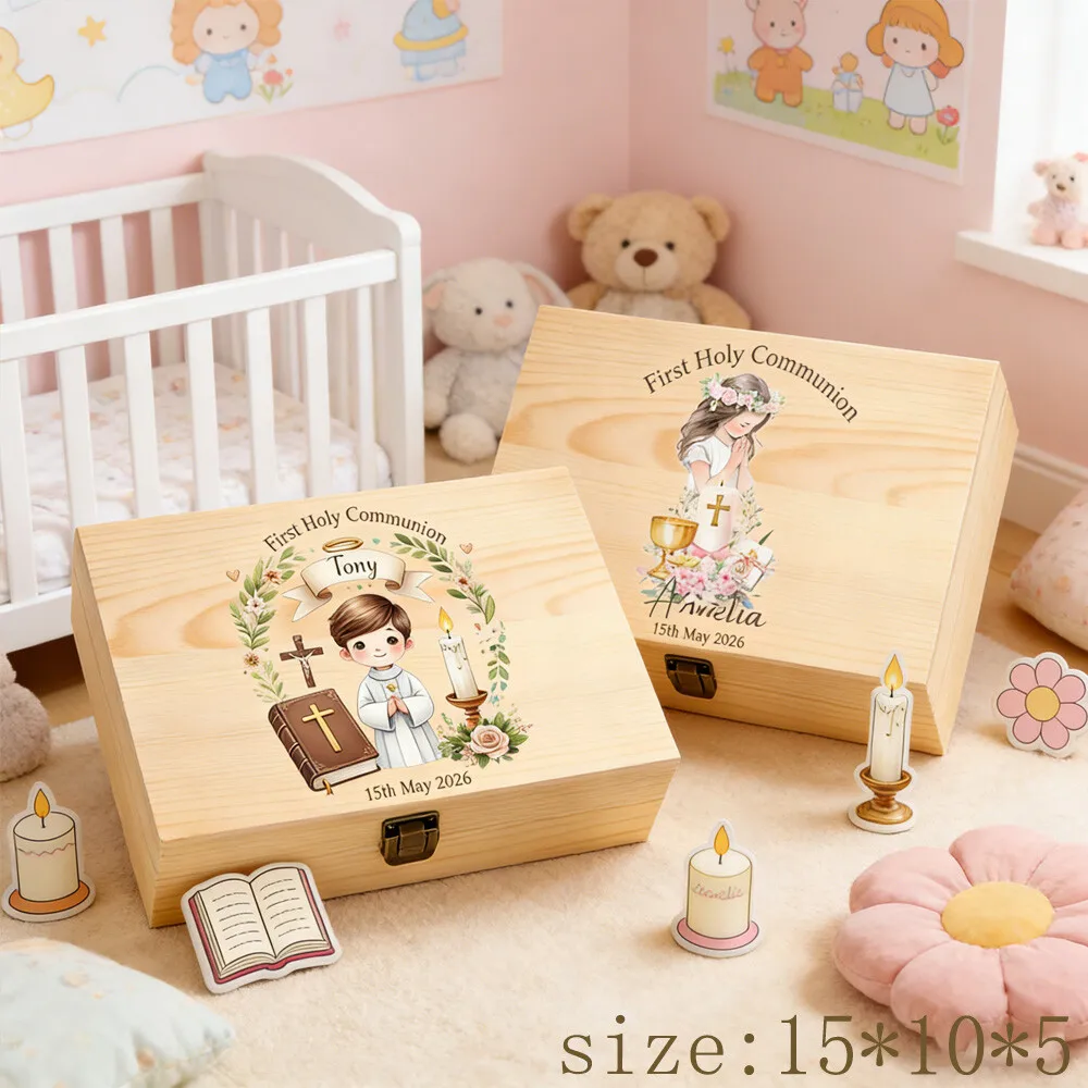 Caja de recuerdo para bautizo de madera personalizada religiosa - imagen 2