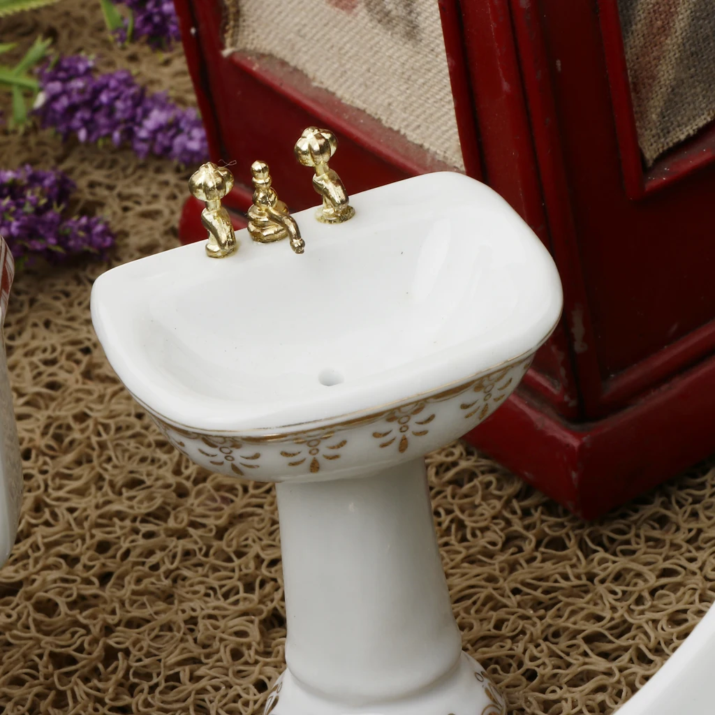 Juego de baño en miniatura para casa de muñecas: inodoro y espejo - imagen 5