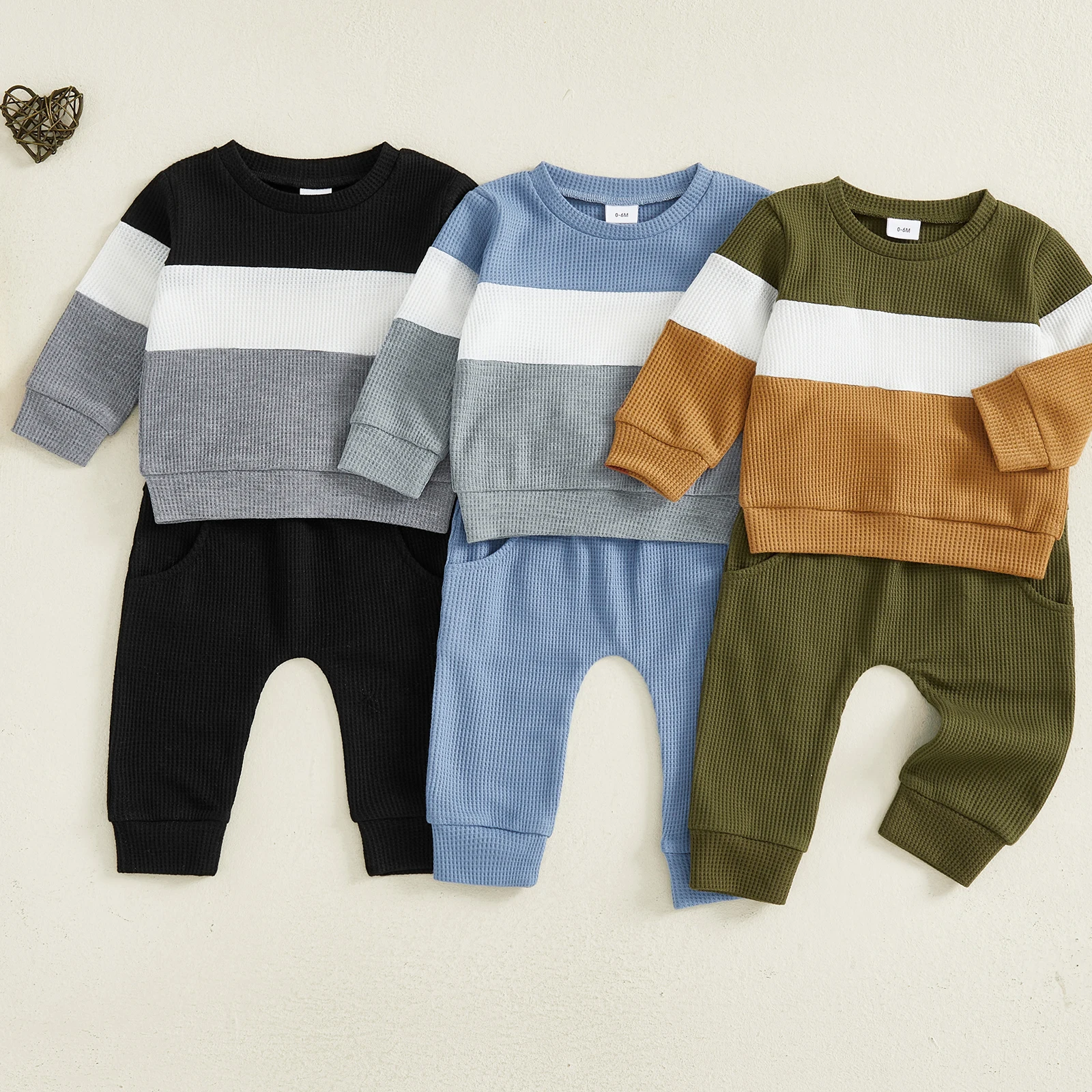ViSgogo Conjunto bebé niño camiseta pantalón manga larga rayas - imagen 4