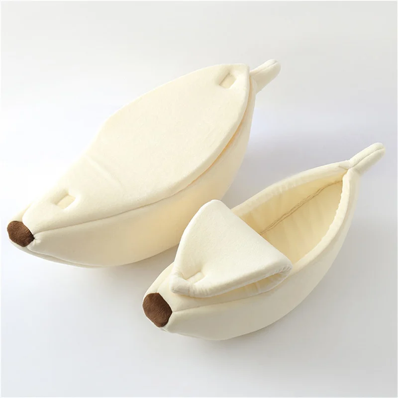 Cama para gatos semicerrada de felpa cálida en forma de plátano - imagen 3