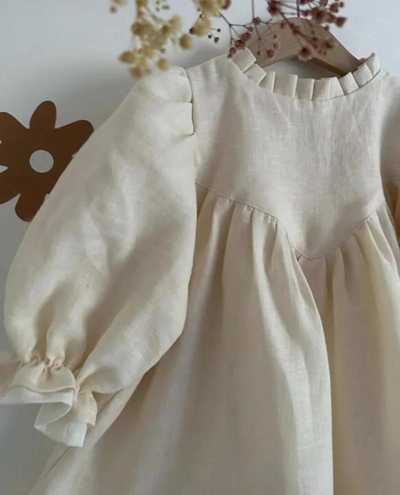 Vestido de lino con manga globo para niña – estilo primaveral - imagen 4