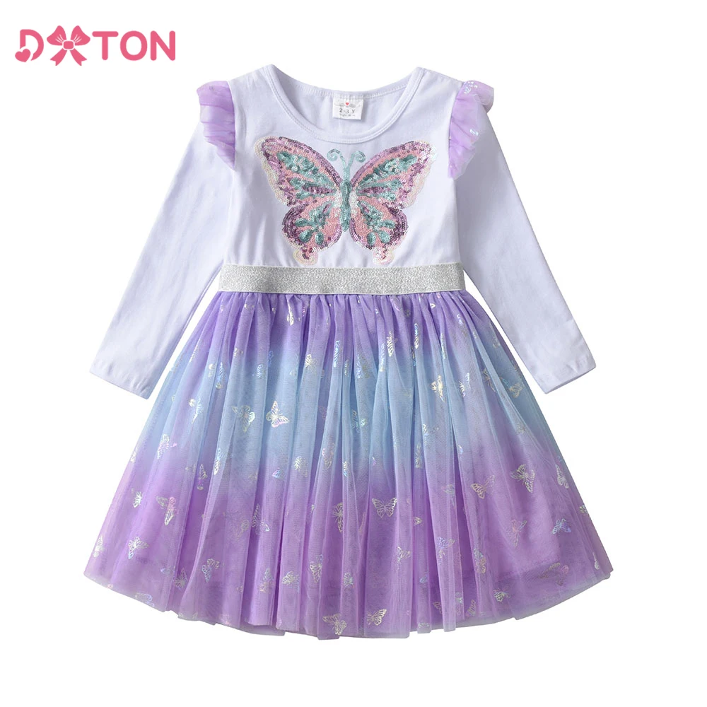 DXTON vestido de princesa para niña de otoño con mariposas – Cómodo - imagen 3