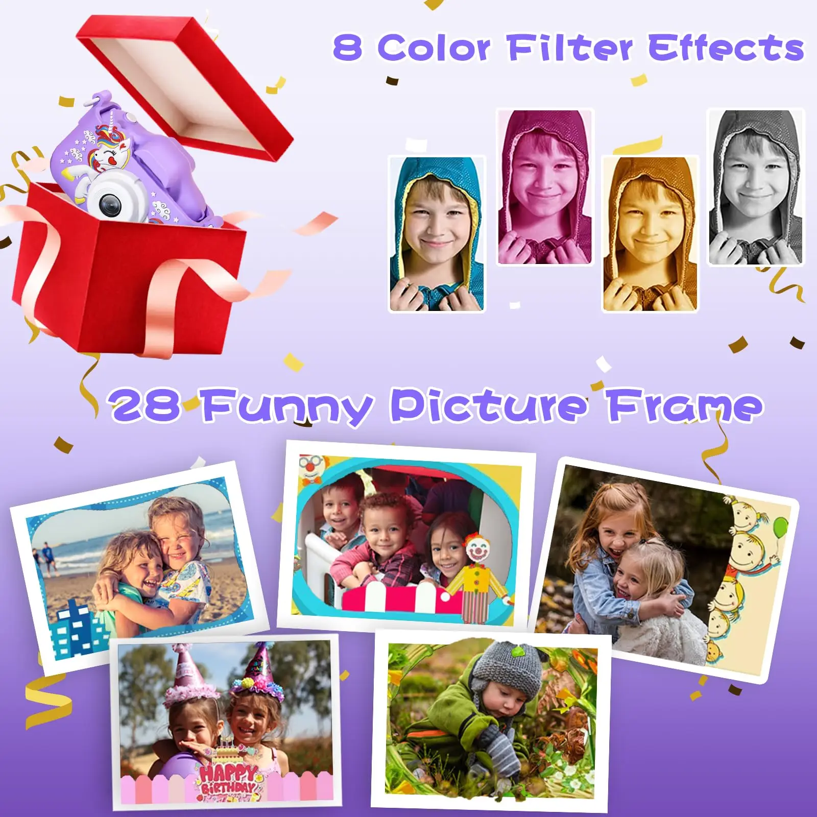 Cámara de fotos infantil unicornio – Juguete digital interactivo - imagen 3