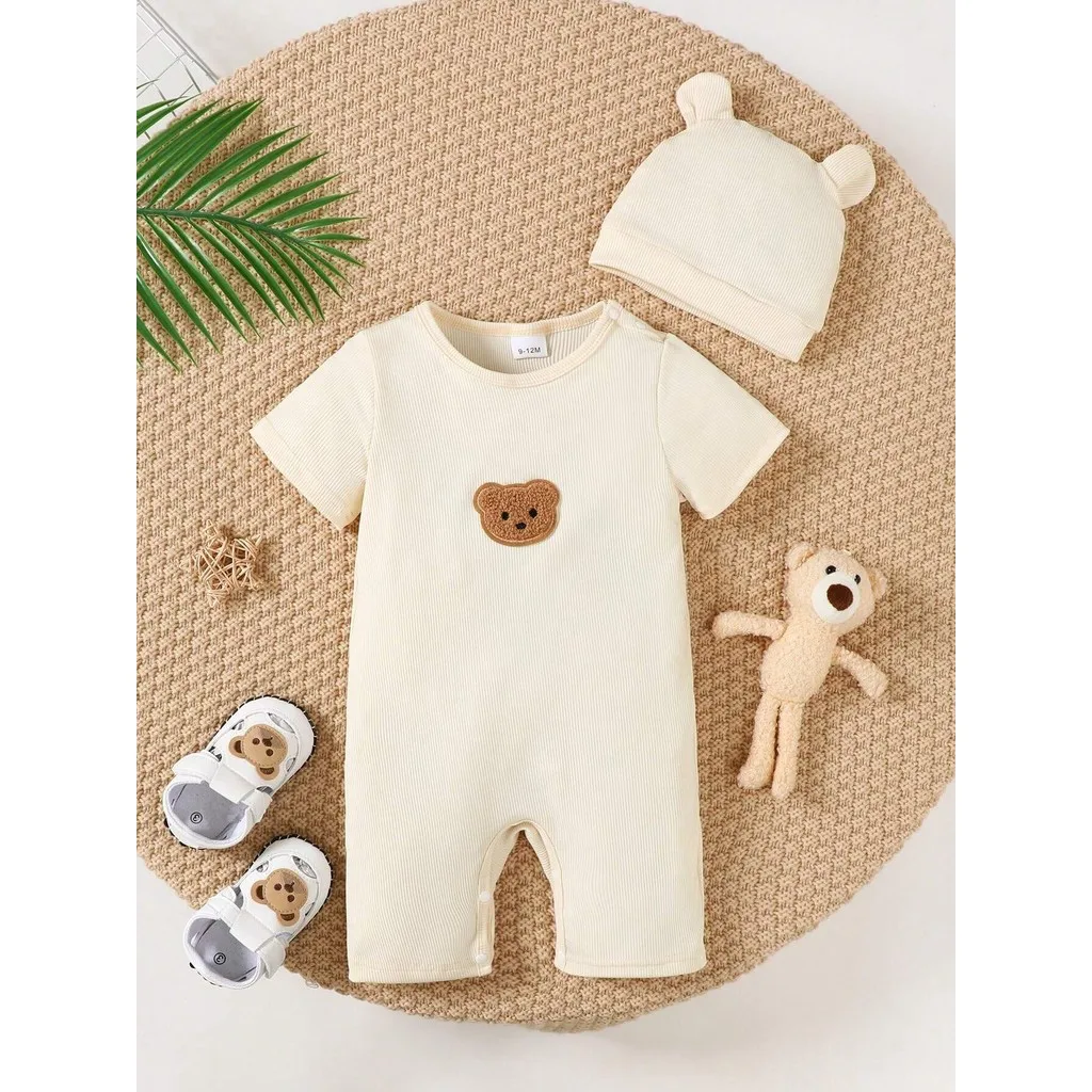 Pelele de verano para bebé recién nacido con oso peluche y gorro