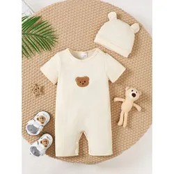 Pelele de verano para bebé recién nacido con oso peluche y gorro
