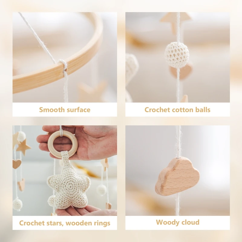 Campana móvil para cuna bebé con sonajero madera y colgante estrellas - imagen 2