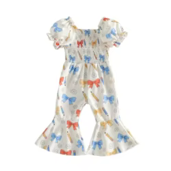 Mono de verano para niña con estampado floral y lazo abullonado