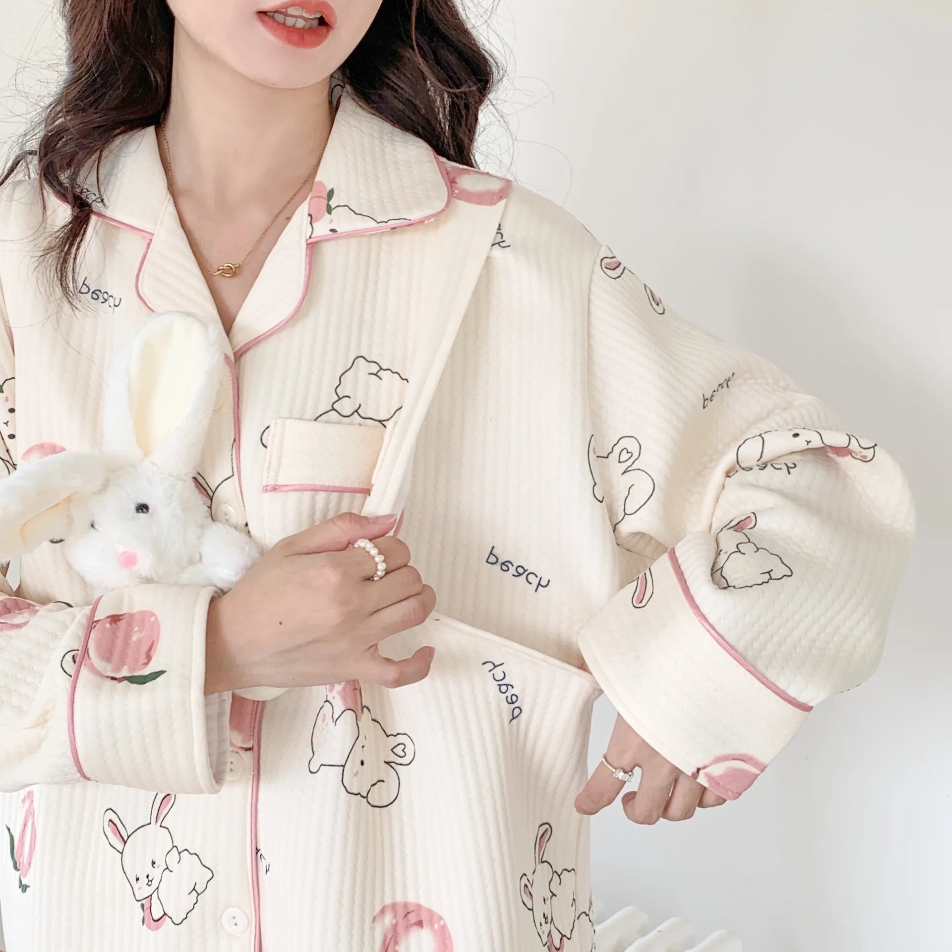 Conjunto de lactancia de invierno con cárdigan y pijama posparto - imagen 5