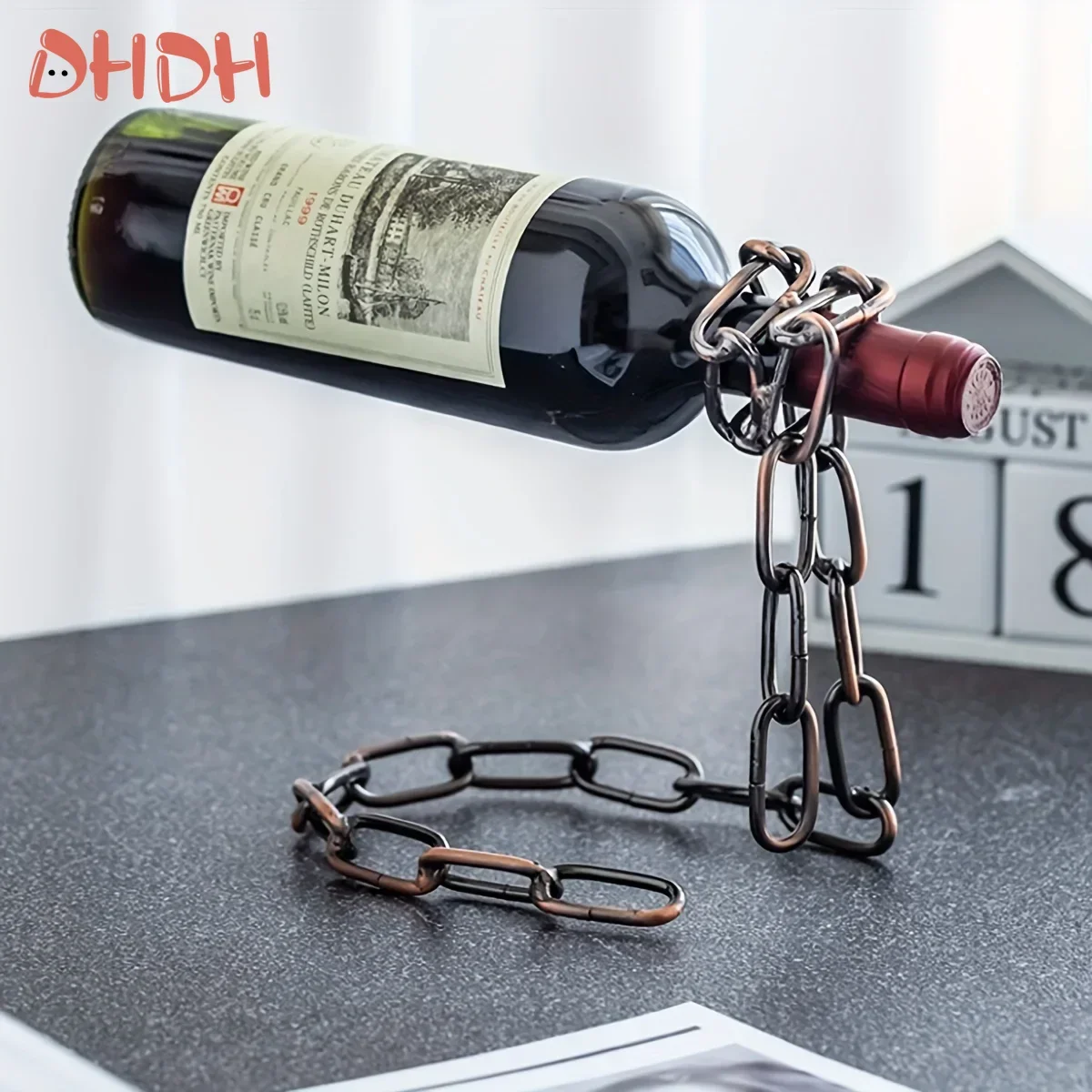 Soporte para botellas de vino con cadena de hierro y estante - imagen 2
