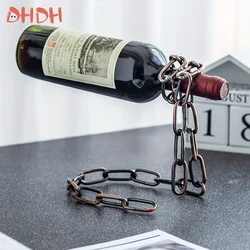 Soporte para botellas de vino con cadena de hierro y estante