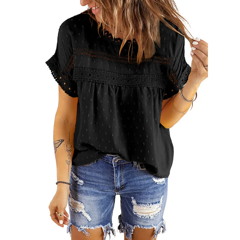 Blusa verano de gasa con encaje y cuello redondo - imagen 5