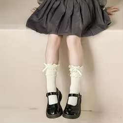 Calcetines de algodón con volantes para niña – Estilo princess con lazo