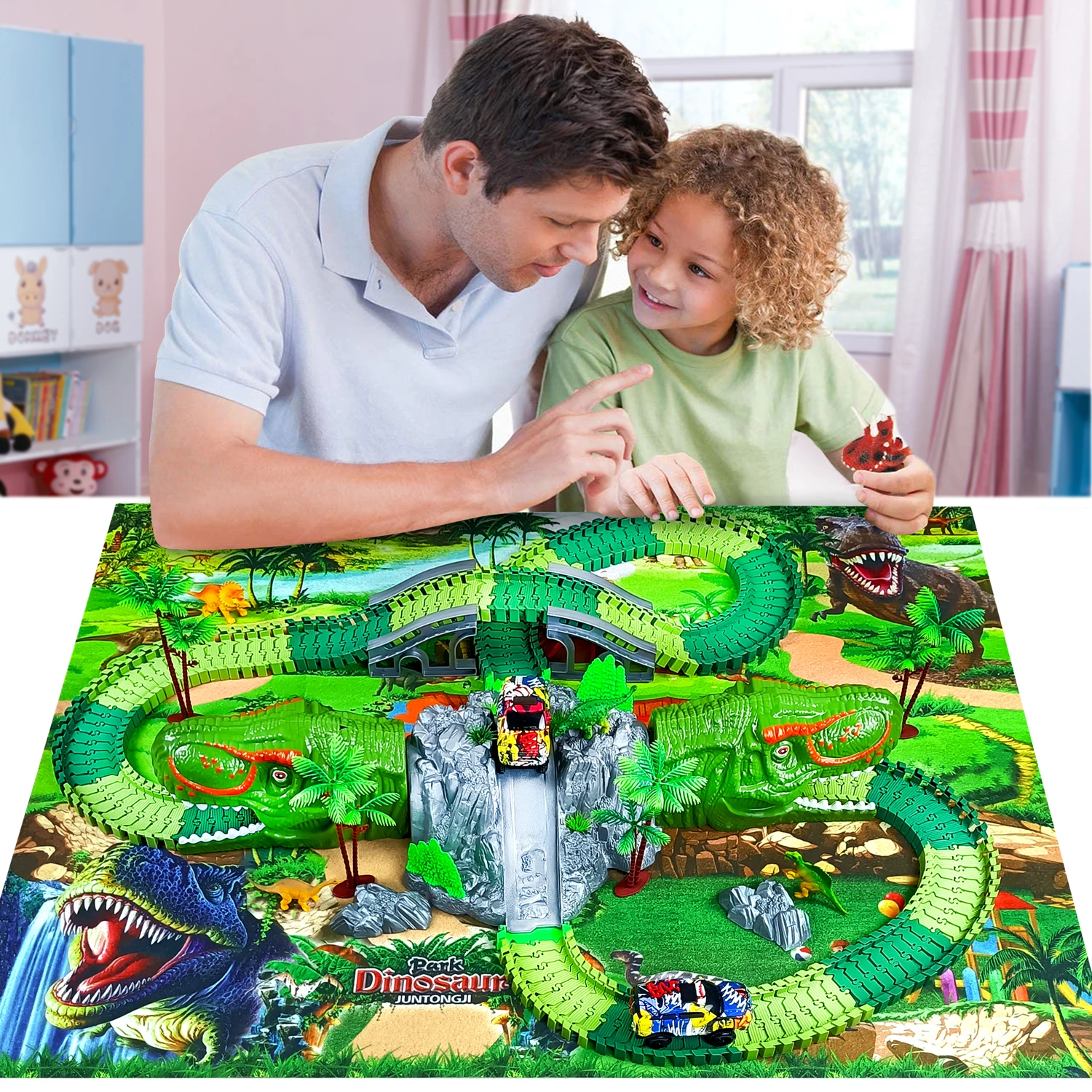 Pista de carreras de dinosaurios Crean – Juguete flexible para niños - imagen 2