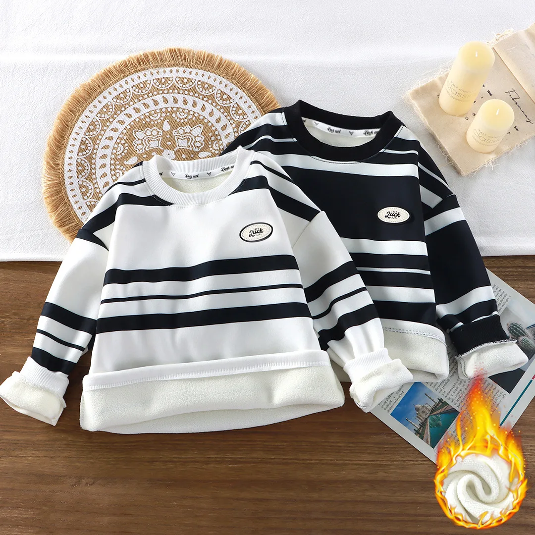 Sudadera con capucha acolchada infantil a rayas cálidas de invierno - imagen 2