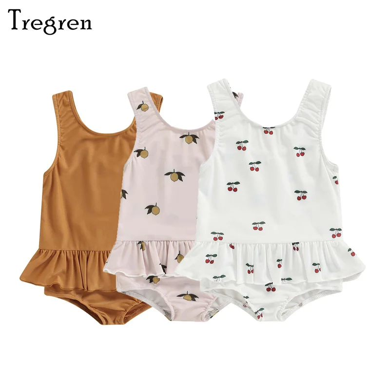 Tregren bañador infantil con estampado de sol y cerezas para niña