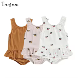 Tregren bañador infantil con estampado de sol y cerezas para niña