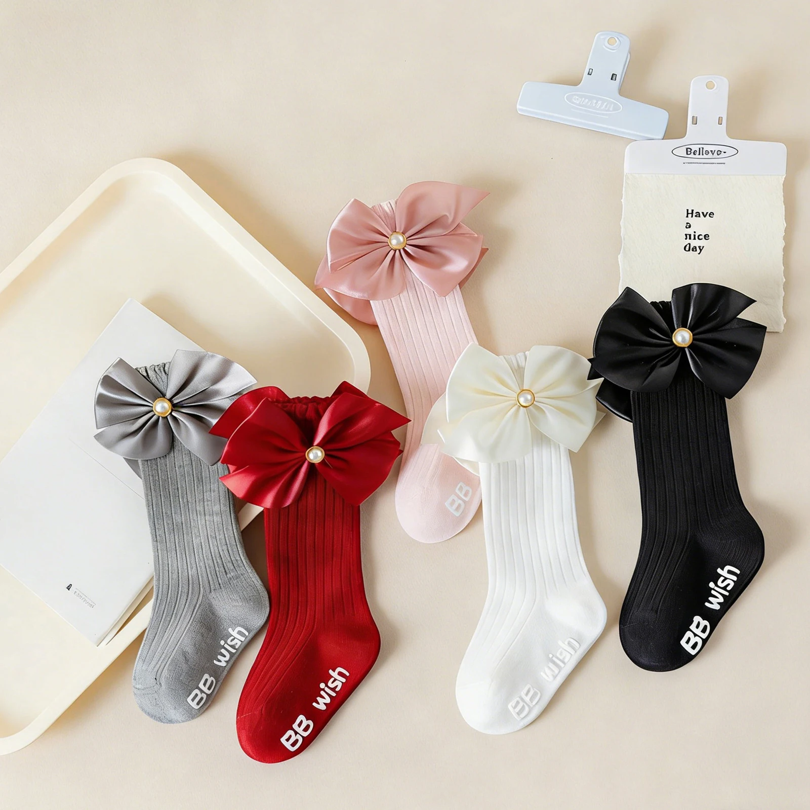 Calcetines altos de princesa para niñas pequeñas con lazo suaves - imagen 3