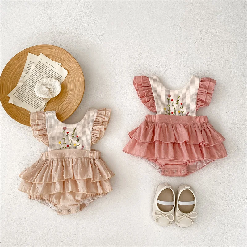 Vestido de encaje con volantes floral vintage para niñas