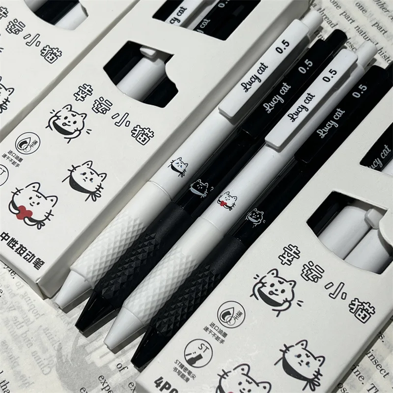 Pack de 4 bolígrafos gel retráctiles diseño gato